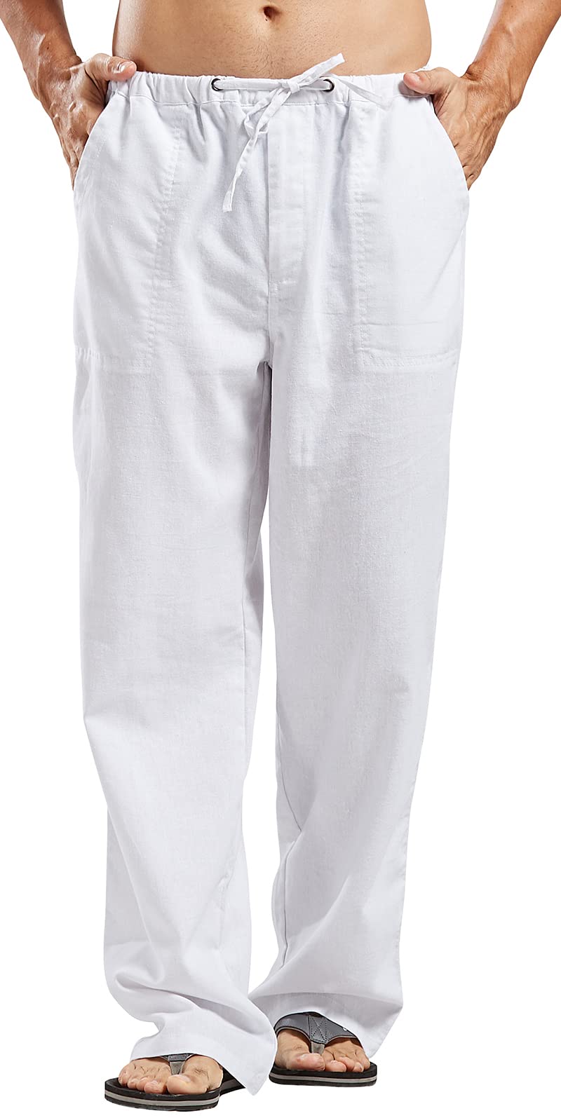 utcoco Qiuse Men's Casual Loose Fit Straight-Legs Stretchy Waist Beach Pants (Small, White) - Image 1